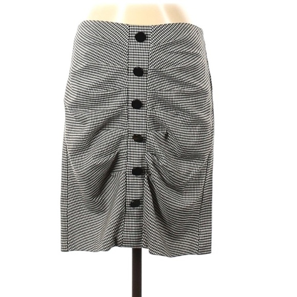 VENUS Houndstooth Rouched black white professional pencil skirt 4 small - Picture 1 of 5